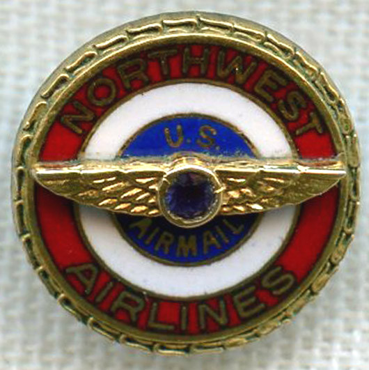 1970s Northwest Airlines U.S. Air Mail 20 Year Service Pin by Jostens