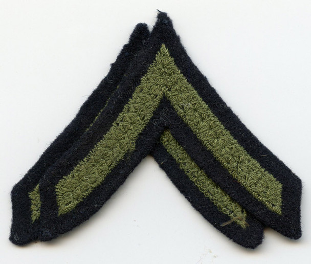 Pair of 1930s US Army Private Rank Stripes in Olive Drab Embroidered Wool