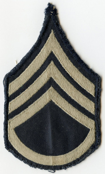 Single WWII US Army Rank Stripes for Staff Sergeant Embroidered on Navy Twill Tall