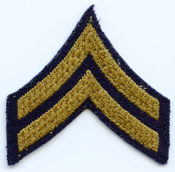 WWII US Army Corporal Rank Stripes in Moss Green Embroidery