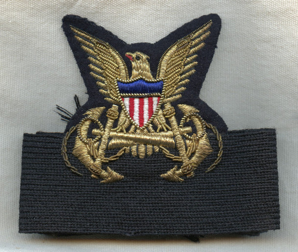 Bullion WWII US Army Transportation Service Officer Hat Badge & Band with Gemsco Label