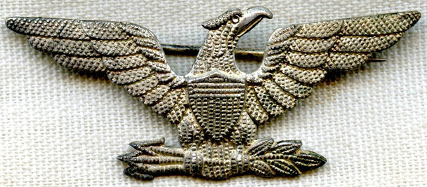 Large WWI US Army Colonel Eagle in Silver Plated Stamped Brass in Faux Bullion Design