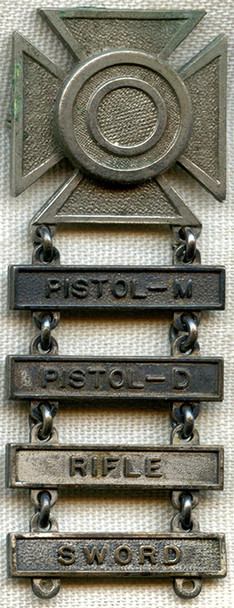 Nice 1920's US Army Marksmanship Badge - 4 Bars Including Scarce 'Sword' Bar