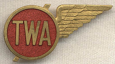 Circa Early 1940s TWA (Trans World Airlines) Hostess Wing 4th Issue in Gilt Brass