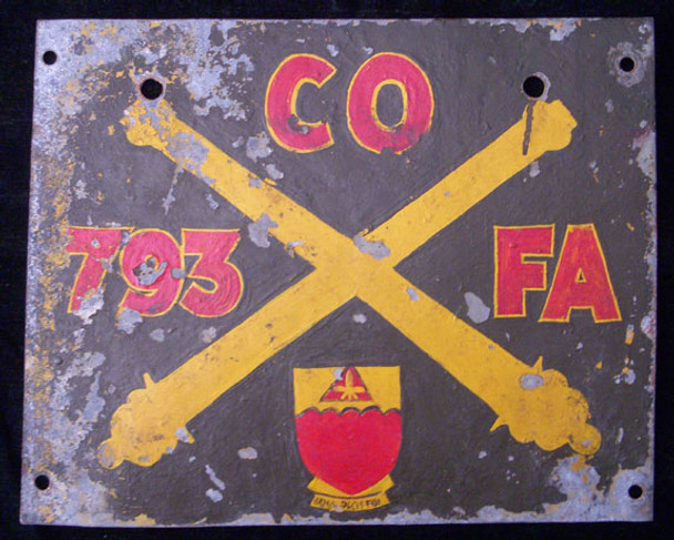 Unit Plaque from Commanding Officer's Jeep of US Army 793rd Field Artillery Battalion
