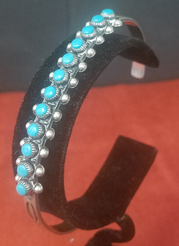 Nice 1960s Retro Style Sterling Snake Eye Bracelet by Bell Trading Post Kingman Turquoise