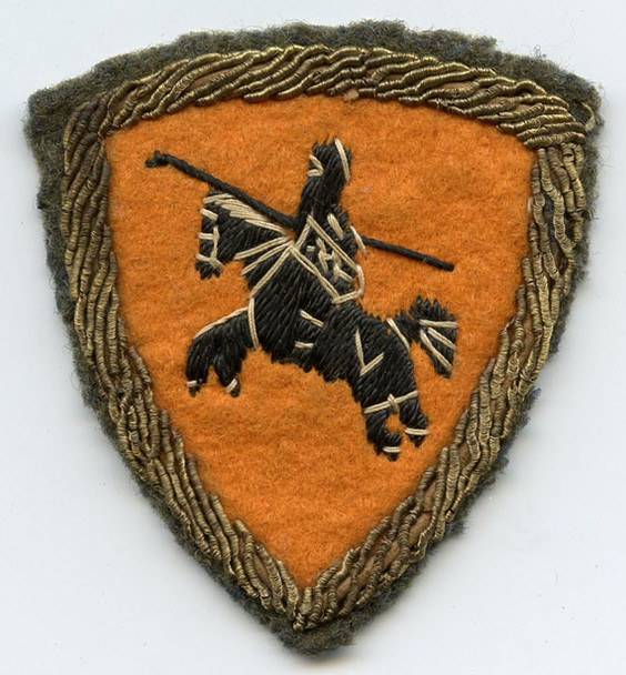BEING RESEARCHED Felt, Silk & Bullion Patch with Mounted Knight NOT FOR SALE UNTIL IDed