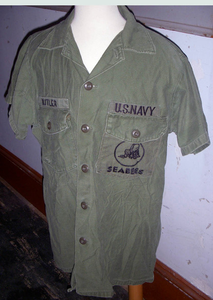 Vietnam War USN 58th MCB Modified OG-107s with In-Country Embroidery