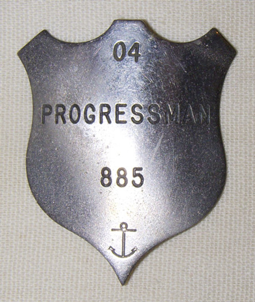 1930s Portsmouth Naval Shipyard Worker Specialty Badge for Progressman in Monel