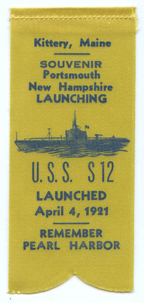 WWII Souvenir Submarine Launch Ribbon for the USS S-12