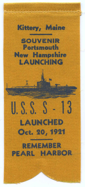 WWII Souvenir Submarine Launch Ribbon for the USS S-13