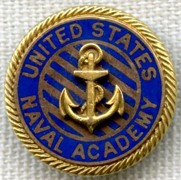 Stunning ca 1900 US Naval Academy USNA 14K Gold (Tested) Enameled Lapel Pin