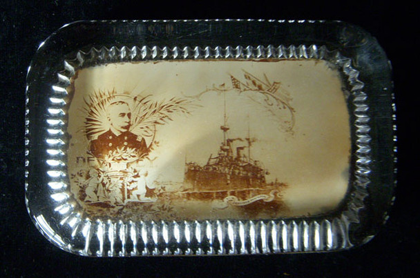 Spanish-American War Dewey and USS Olympia Glass Paperweight