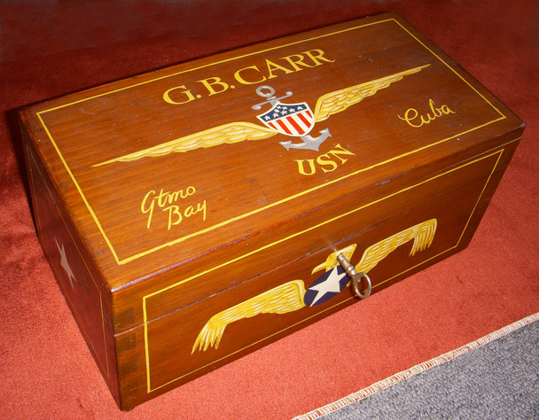 Beautiful 1930s Handmade US Navy Aviator Ditty Box, Named, from Guantanamo Bay Cuba