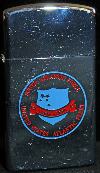 1975 Slim Zippo USN Lighter for the So. Atl. Force, US Atl. Fleet w/ Inscription from Commander