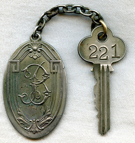 Great Circa 1930 Phoenix, Arizona Biltmore Hotel Key & Fob for Room #221