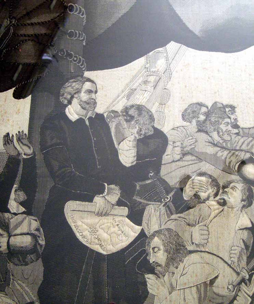 Wonderful 1892 Jacquard Woven Tapestry of Columbus Made in Lawrence, Massachusetts Mill