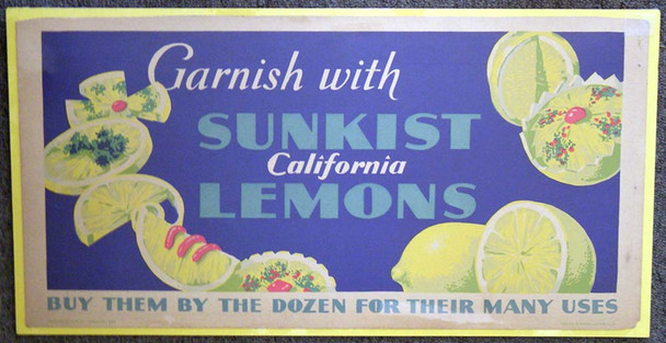 Gorgeous & Vibrant 1930s Sunkist Lemons Deco Advertising Trolley Card