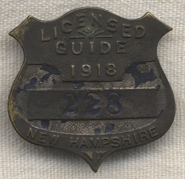 Great 1918 New Hampshire Fish & Game Licensed Guide Badge