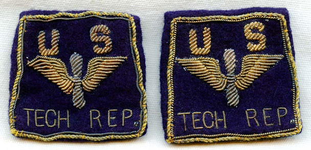 Gorgeous Pair of WWII CBI-Made Bullion USAAF Tech Rep Shoulder Strap Insignia
