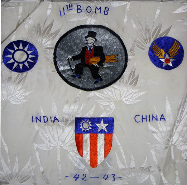 Stunning Six Patch CBI US 11th BS, 51st FG, 14th AF Silk Scarf Circa 1942-1944