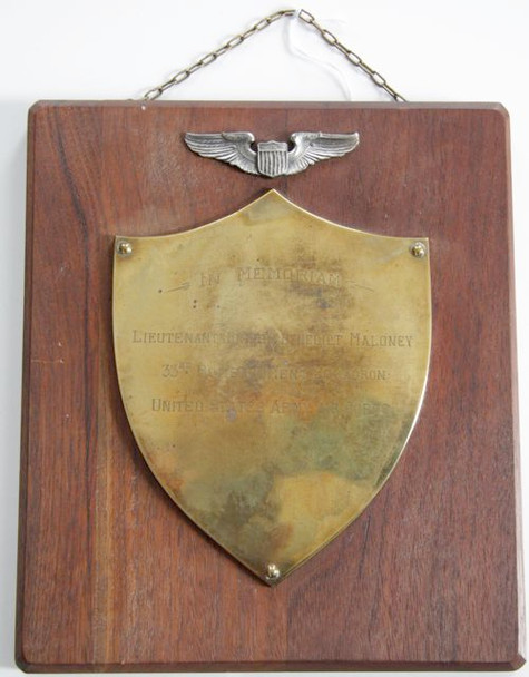 Nice WWII Memorial Plaque and Wings to KIA Lt. Joseph Maloney USAAF 33rd Bomb Squadron