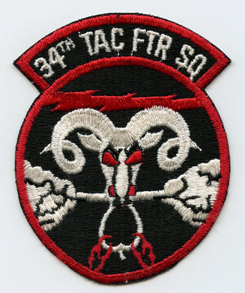Late 1960s-70s USAF 34th Tactical Fighter Squadron (aka "Rude Rams") Jacket Patch