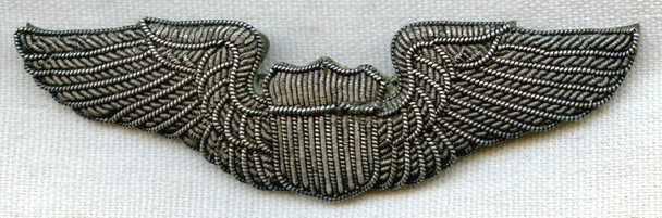 Exquisite WWII CBI-Made USAAF Pilot Wing in Bullion with Pinback