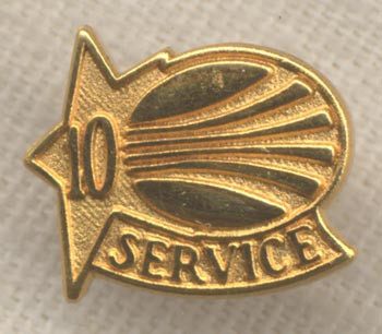 1980s Continental Airlines 10 Years of Service Pin