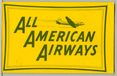 1950s All American Airways Baggage Label