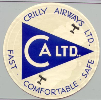 1930s Crilly Airways LTD Baggage Label