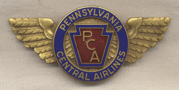 1930s Pennsylvania Central Airlines (PCA) Pilot Hat Badge 1st Issue in Excellent Condition