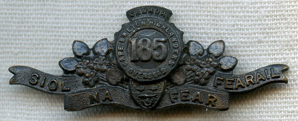 WWI 185th Overseas Bn Cape Breton Highlanders Canadian Expeditionary Forces CEF Officer Collar Badge