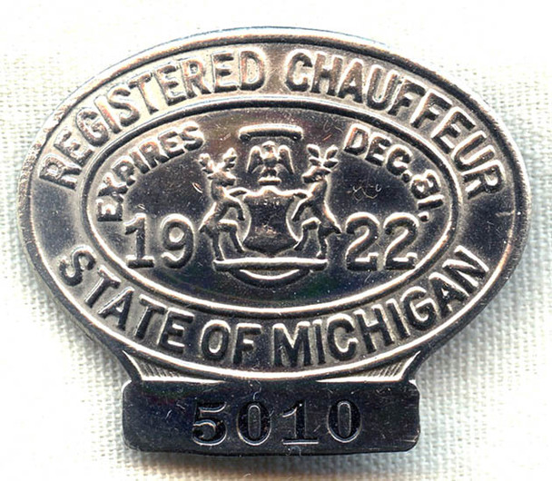 1922 Michigan Registered Chauffeur Badge