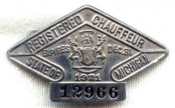 1921 Michigan Registered Chauffeur Badge
