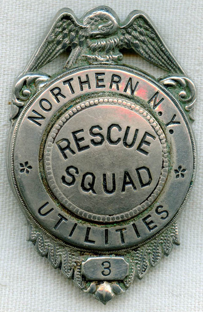 1920s Northern New York Utilities Rescue Squad Badge