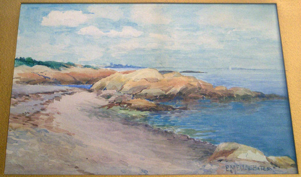 Beautiful 1900 Scituate, Massachusetts Watercolor Signed E.M. Ellis-Bates in Original Frame