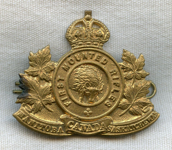 Circa WWI 1st Canadian Mounted Rifles (CMR) Cap Badge Made in UK