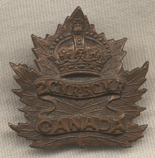 2nd Canadian Mounted Rifles Battalion Collar Badge from British Columbia