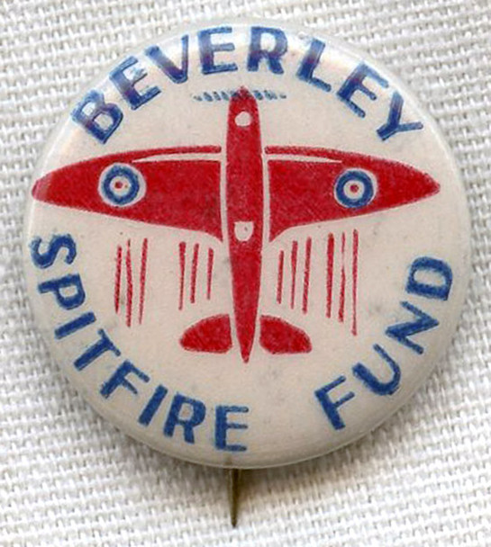 Great Early WWII Beverley, UK "Spitfire Fund" Royal Air Force (RAF) Donation Pin