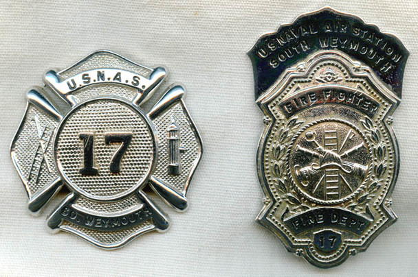 Early 1980s USNAS South Weymouth, Massachusetts Firefighter Hat & Breast Badge Set