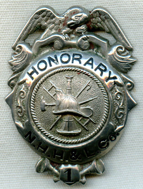 1880s New Haven, Connecticut Hook & Ladder Co. #1 Honorary Member Badge