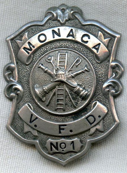 Circa 1910s Monaca, Pennsylvania Vol. Fire Dept. #1 (Beaver County) Fireman's Badge