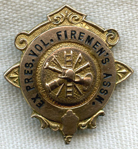 Named 1935 Ex-President Lapel Badge for Volunteer Firemen's Assoc.