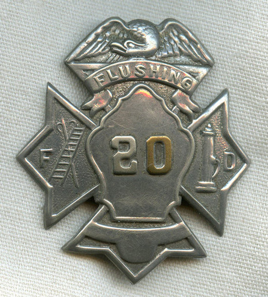 1880s Flushing (Queens), New York Fire Department Badge #20