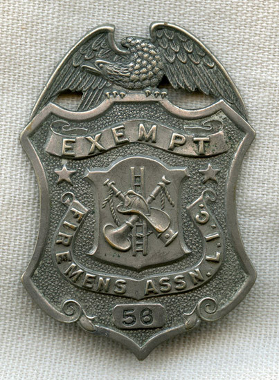 Ca. 1900 Long Island City (Queens), New York Exempt Firemen's Association Badge