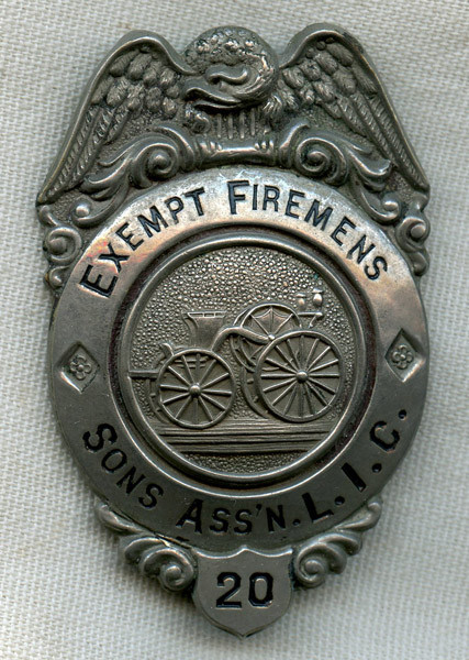 Ca. 1902 Long Island City (Queens), New York Exempt Firemen's Sons Association Badge #20
