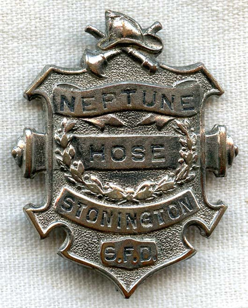 Circa 1900 Neptune Hose Co. Fire Badge from Stonington, Connecticut