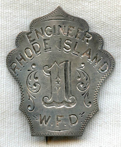 Hand Engraved 1870s Steam Fire Engine Co. #1 (RI Ones) Engineer Badge from Westerly FD
