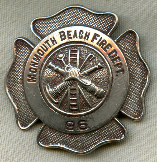 1920s Monmouth Beach, NJ Fire Dept. Badge Maker Marked